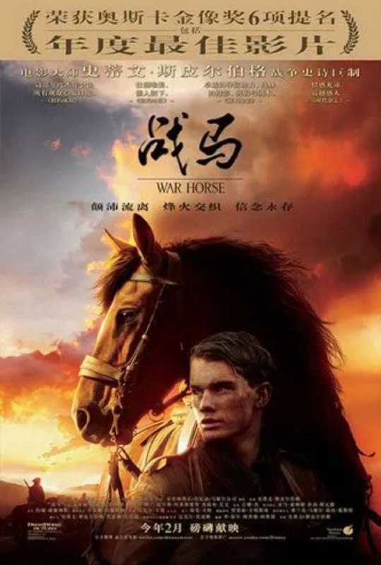 名称：战马 (2011) 4K HDR 中字外挂字幕描述：影片以一匹名叫乔伊的农场马的视角展开，1914年第一次世界大战爆发，一个英国农场少年艾伯特的父亲为了维持农场，无奈之下将乔伊卖给军队，为前线运送军火物资