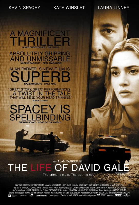 名称：大卫·戈尔的一生 The Life of David Gale (2003)描述：贝茜•布鲁姆（凯特温斯莱 Kate Winslet饰）是纽约某新闻杂志的知名记者，她接到了一个任务是去采访一名死刑犯大卫•戈尔（凯文•斯帕西 Kevin Spacey 饰）