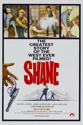 名称：原野奇侠 Shane (1953)描述：茫茫西部，一个路经农场的过客肖恩（艾伦·拉德 Alan Ladd 饰）引起了主人斯塔雷特一家的警觉