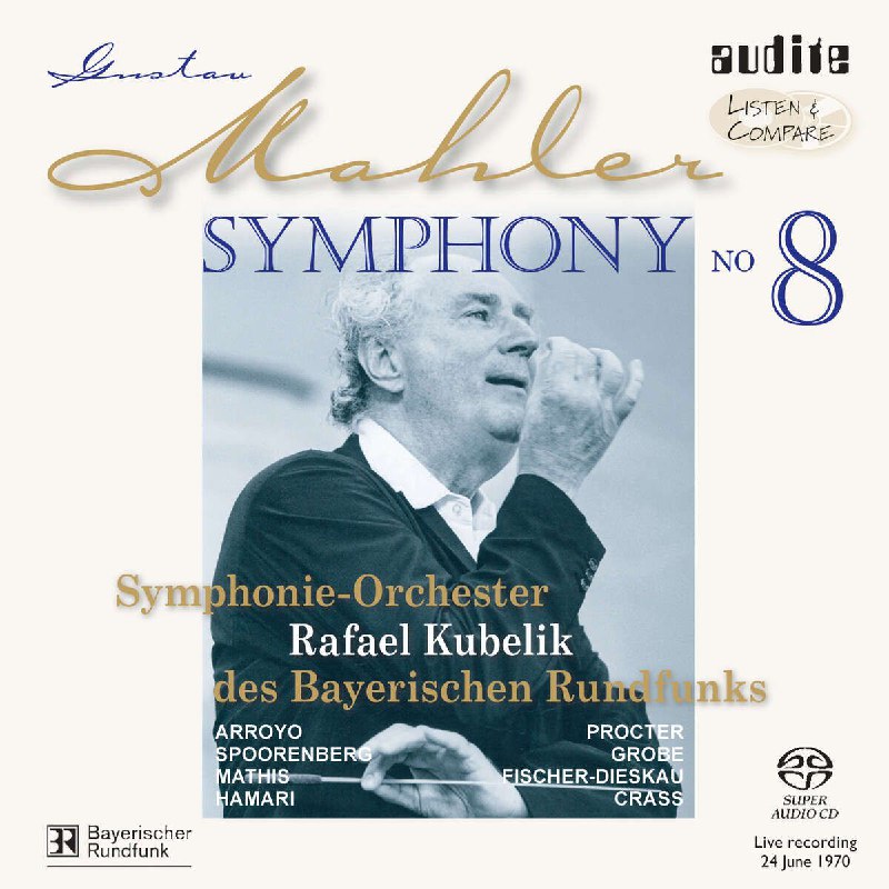 名称：Mahler - Symphony No. 8 - Symphonie Orchester der Bayerischen Rundfunks, Rafael Kubelik (2005) (SACD)描述： 这是指挥大师拉斐尔·库贝利克与巴伐利亚广播交响乐团，为纪念马勒逝世百年（2001年）录制的《第八交响曲》（“千人交响曲”），2005年发行