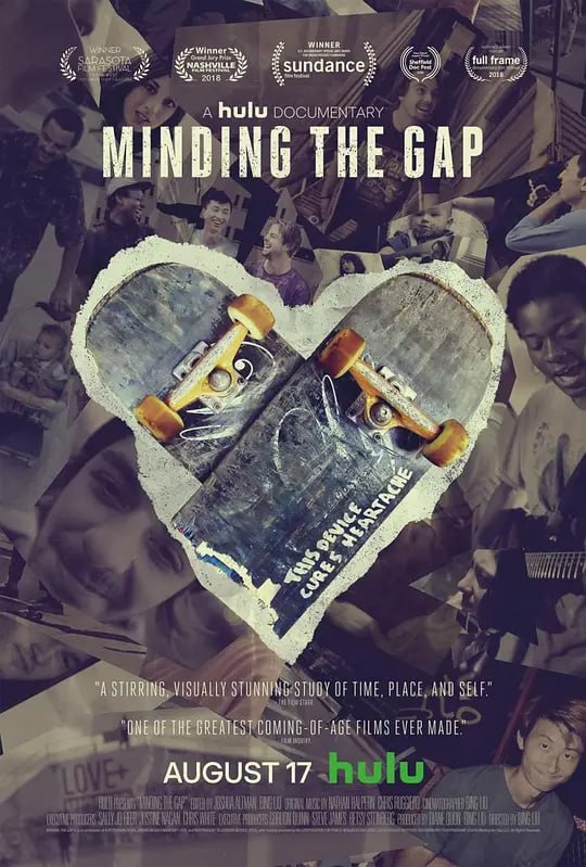 名称：滑板少年 Minding the Gap (2018)描述：导演刘冰将镜头对准了从小与自己一起玩滑板的好友们