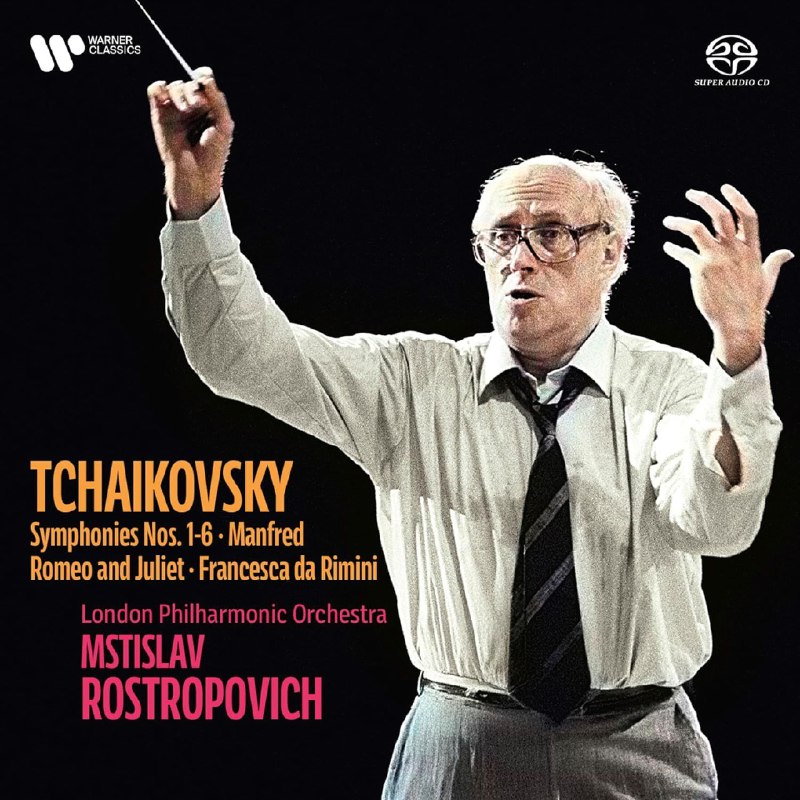 名称：Tchaikovsky - Symphonies Nos. 1-6 etc. - London Philharmonic Orchestra, Mstislav Rostropovich (2025) [SACD]描述： 柴可夫斯基 - 第一至第六交响曲等作品 - 伦敦爱乐乐团，姆斯季斯拉夫·罗斯特罗波维奇 _ 这张2025年发行的SACD专辑，收录柴可夫斯基《第一至第六交响曲》及经典补遗作品，由传奇艺术家姆斯季斯拉夫·罗斯特罗波维奇执棒伦敦爱乐乐团演绎